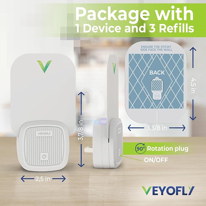 VEYOFLY Fly Catcher Indoor, Fly Trap Indoor, (1 Device + 3 Refills) Fruit Fly Traps for Indoors, Gnat Traps for House Indoor, Bug Killer, Fly Trap, Plug in Light Flying Insect Trap
