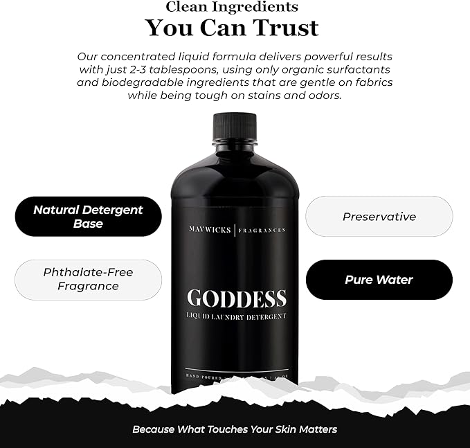Laundry Liquid Detergent (Goddess) - 32 Oz Laundry Perfume Bottle for Men & Women, Stain & Odor Remover, Deep Clean, Long-Lasting Fragrance and Freshness for All Fabrics