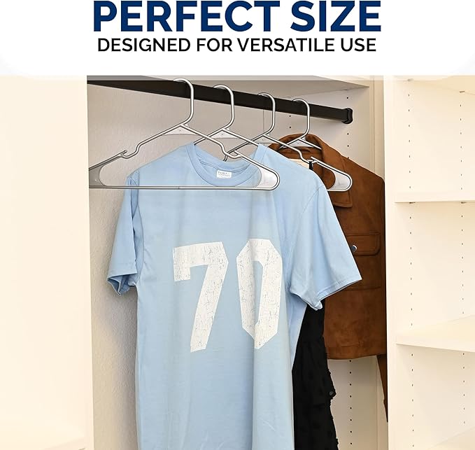 Closetselect Plastic Hangers 50 Pack - Space Saving Clothes Hangers, Made in USA, Durable & Strong Plastic Shirt & Coat Hanger with Notches & Shoulder Grooves, Non-Slip Clothing Hangers | Silver Hail
