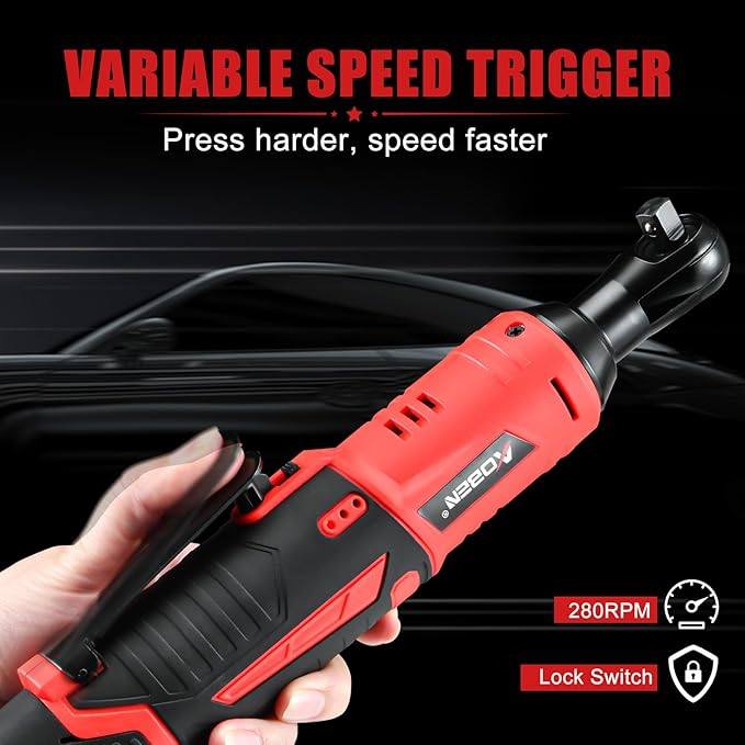 AOBEN Cordless Ratchet Wrench Kit,3/8" ratchet,40 Ft-lbs Electric Power Ratchet Set with Variable Speed Trigger,2 Packs 2000mAh Lithium-Ion Battery And Charger,83 Sockets