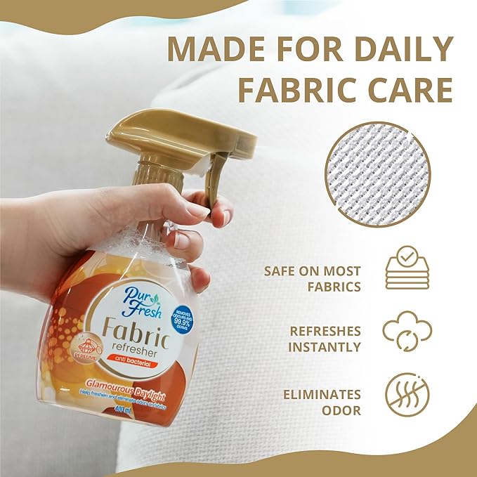 Fabric Refresher Spray - Glamorous Daylight - Wrinkle Release Spray & Fabric Softener Alternative - Odor Eliminator Deodorizer Spray for Clothes, Bedding and Home Use