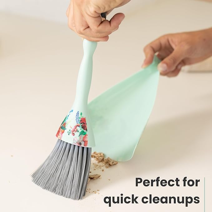 Vigar Mini Broom and Dustpan Set, Small Broom and Dustpan Set for Dust, Pet Hair, Car, and Crumb, Perfect for Home and Camping Essentials, Turquoise