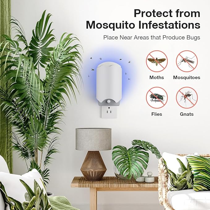 Fly Trap Indoor, 2 Plug-in Fly Catchers with 6 Refill Glue Boards, Fruit Fly & Gnat Trap for Home, Indoor Bug Trap for Mosquitoes, House Flies, Moths & Flying Insects
