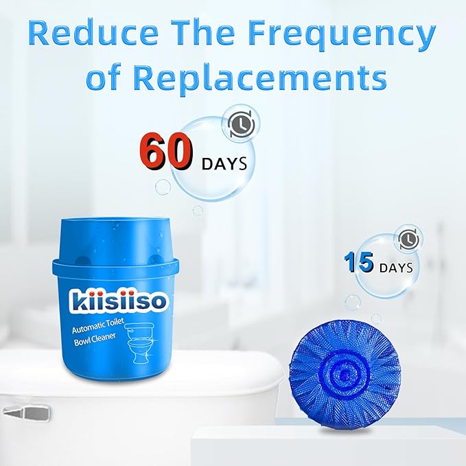 KIISIISO Toilet Bowl Cleaners 6 Bottles, Automatic Long-Lasting Toilet Bowl Cleaner Tablets in Bottle, for About 6 Months' Supply, Blue