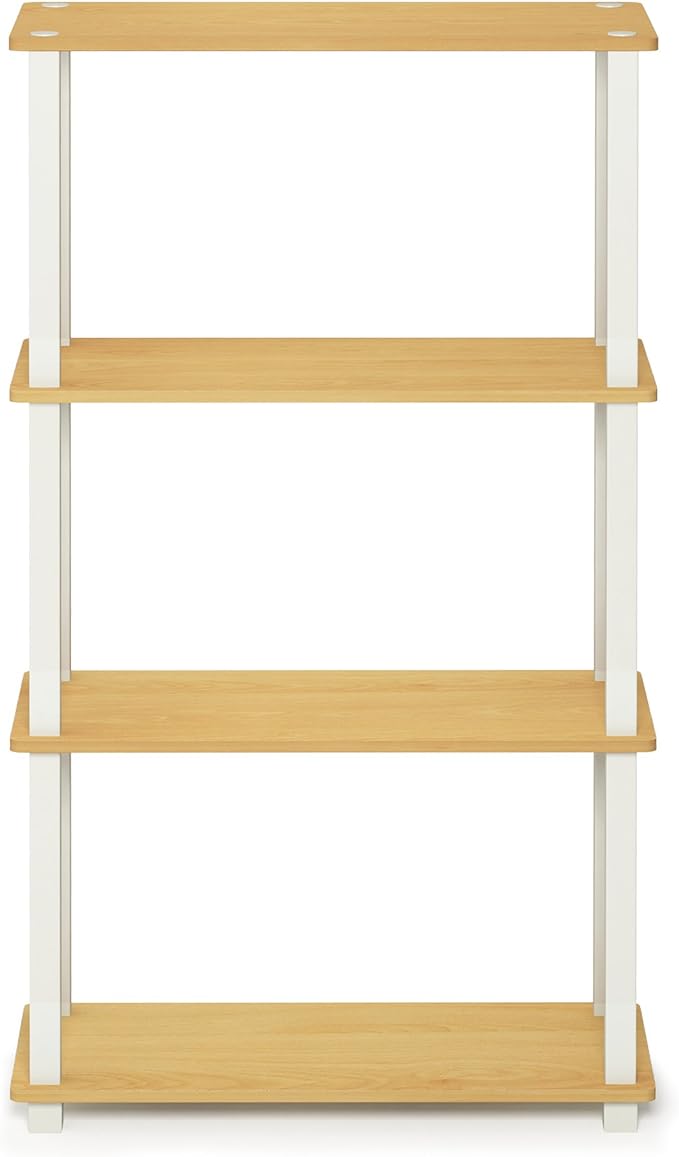 Furinno TURN-S-TUBE Storage Shelves, 4-Tier Book Shelf, Corner Shelf, Toolless Open Shelves, for Organization and Storage, Living Room, Garage, Home Office, Beech