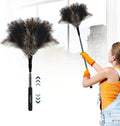 Extendable Feather Duster - 47 inches Fluffy Long Handle Reusable Feather Duster for Cleaning Ceiling Fan,Pendant lamp, High Ceiling, Blinds, Furniture，Ostrich Feather Duster