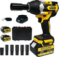 1000N.m(740Ft-lbs) Cordless Impact Wrench, 1/2 Inch High Torque Brushless 21V Impact Gun w/ 2 x 4.0Ah Battery & Fast Charger & 6 Sockets, Pistola De Impacto for Home Car Tires Truck Mower
