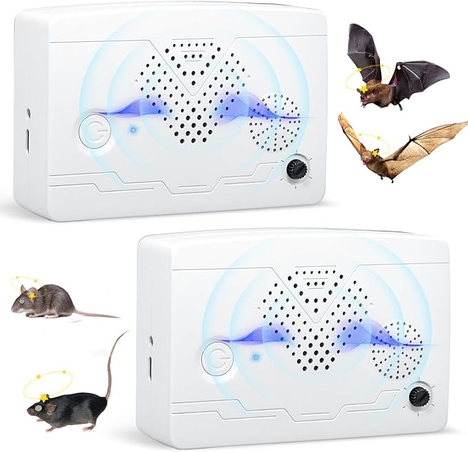 Bat Deterrent Devices,Bat Deterrent for Attic,Rechargeable Bats Keep Away,Porch & House | Bats Removal Do It Yourself for Indoor & Outdoor | Friendly to Human & Pet (2, White)
