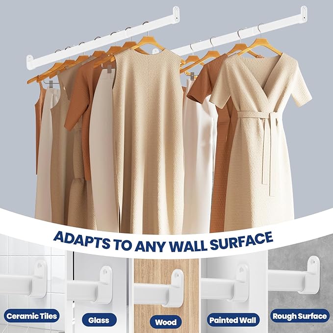 Mavivegue Oval Closet Rod, Closet Rods for Hanging Clothes, Adjustable Closet Rod – Expandable 17 to 40 Inches, Wardrobe Closet Organizer for Laundry Room, RV, Closet Storage (white)