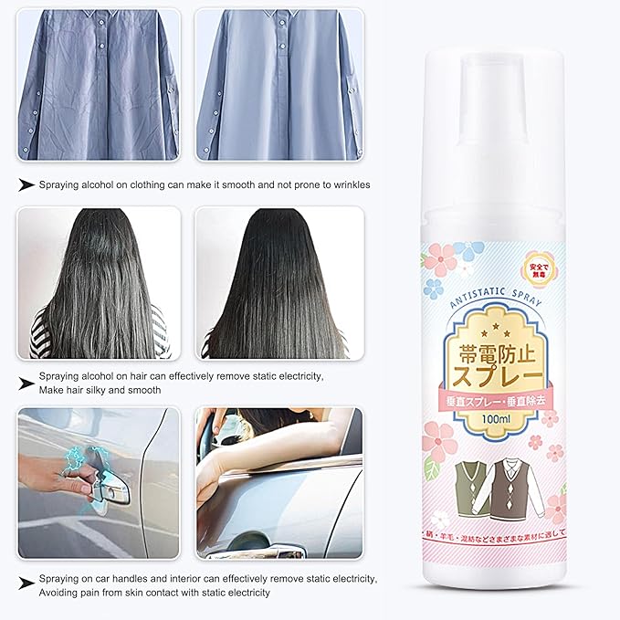 Anti Static Spray, 2 In 1 Instant Release, Static Remover Spray, Reduce Static Cling, Eliminate Static Shock (A)