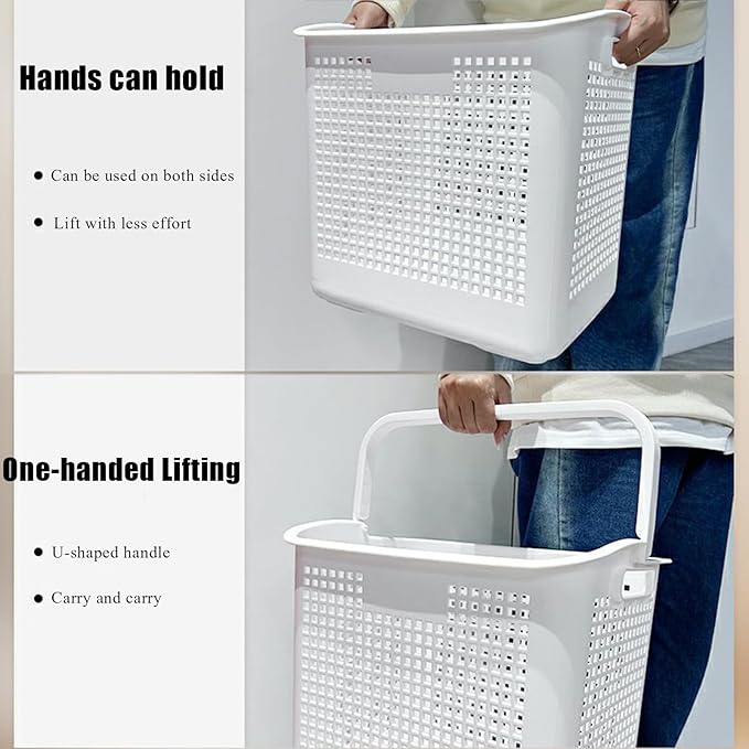 Layered Storage Laundry Basket, Hollow Rectangular Clothes Storage Rack with Wheels,Freestanding Clothes Hamper for Kitchen Bathroom Bedroom Laundry Room(47x79cm(18.5x31.1in), White)
