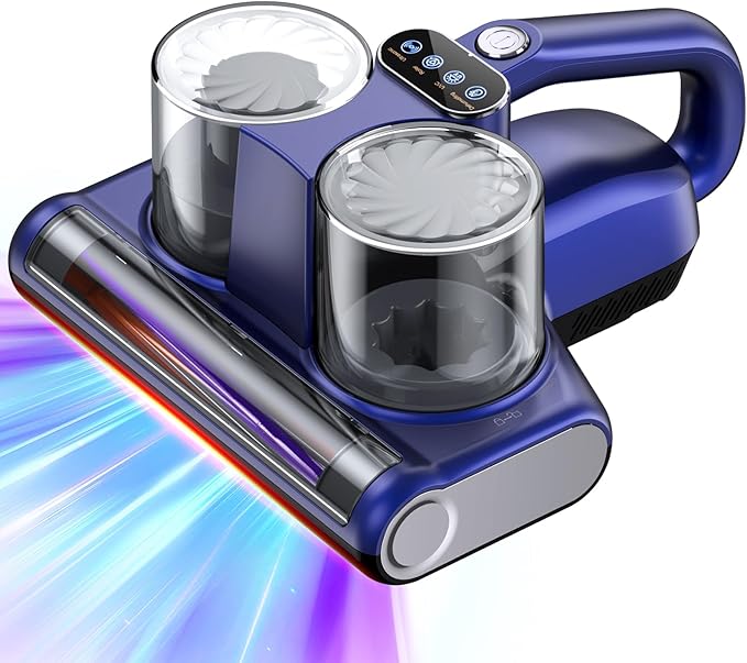 Mattress Vacuum Bed Vacuum Cleaner 16Kpa Suction 253.7nm UV-C Light, 140°F Heated Air, 30000 RPM Brushroll, Ultrasonic, HEPA Filter, Handheld Vacuums for Carpet/Sofa, 500W Corded, (Light Blue)