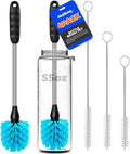 Holikme Bottle Brush Cleaner Set, 14" Long Handle Stainless Steel Bottle Cleaner Brush, 3 Straw Cleaner Brush, Bottle Cleaning Brush for Water Bottle, Cups, Abrasive Flat End Brushes, Straws Blue