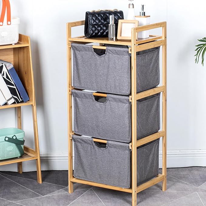Yosoo 3 Tier Laundry Hamper Organizer with Towel Cabinet Handles, Large Capacity Box Shelf, Compact Design for Bathroom Bedroom Living Room, Ideal Storage Organizer (Grey)