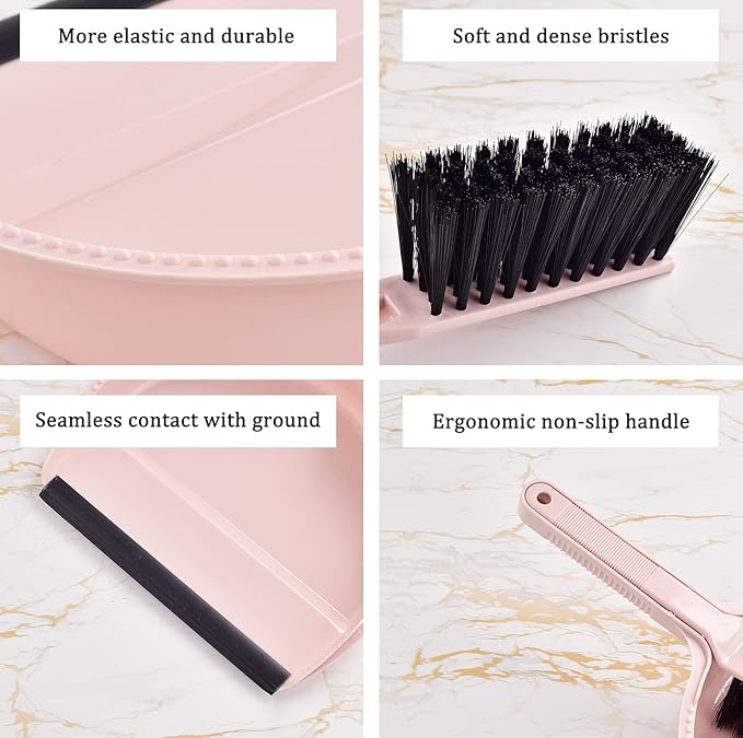 Small Mini Broom & Pink Dustpan Set for Home Kitchen Office Car