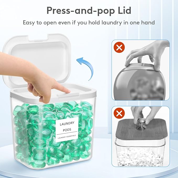 Lifewit Laundry Pods Container with Pop-up Lid, Laundry Room Organization, Dryer Sheet Holder for Washing Powder Scent Booster Beads, 2700 +4500ml/0.72+1.2gal,2 Pcs