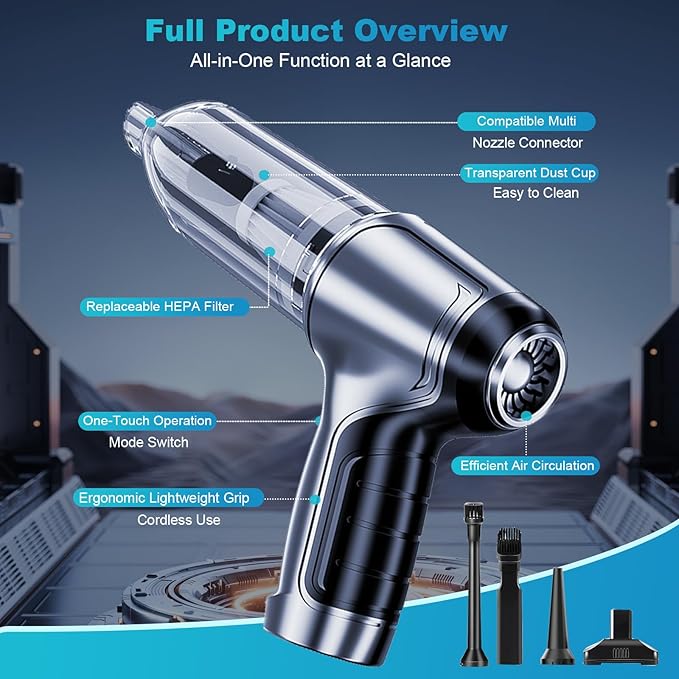 Handheld Vacuum Cordless Hand Rechargeable Car Vacuums with Best Suction Held, 18000Pa Strong Suction, Pumping and Inhaling, Low Noise, for Home and Car