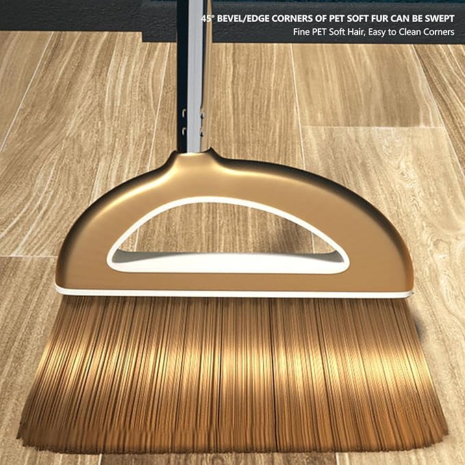 Upgrade Long Handle Broom with Stand Up Dustpan Combo Set for Home Kitchen