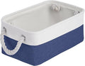 Storage Baskets for Shelves 11.8x7.9x5.2 Inch-Foldable Fabric Organizing Storage Bins with Handles, Closet & Bathroom Organizer, Home Storage for Kitchen, Office (1-Pack, White&Blue)