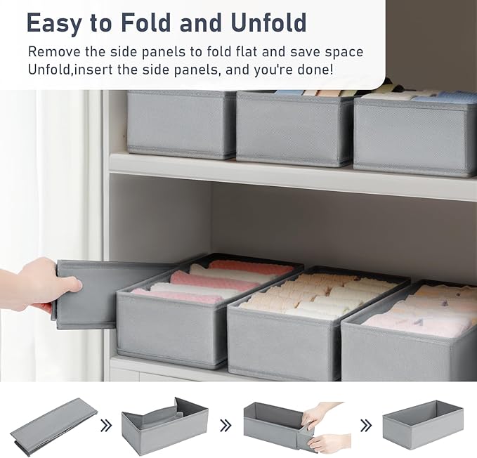 DIMJ Drawer Organizer Clothes - Underwear Organizer Small Sock Organizer Closet Organizers and Storage Box Dresser Drawer Dividers for Baby Clothes,Bra,Socks, Belt, Tie, Set of 9,Grey