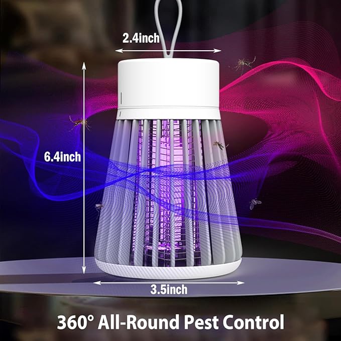 Mosquito Zapper, Hanging Rechargeable Bug Zapper Mosquito Killer Lamp - Portable UV Insect Trap for Indoor/Outdoor, USB-Powered with Grid for Camping, Bedroom, Patio, Kitchen