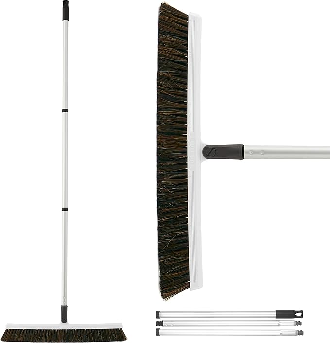 Slim Upright Horsehair Broom 18" – Narrow Thin Dust Broom for Hardwood Floors, Soft Bristles for Dog Hair – Swivel Head with 48" 3-Part Handle – Home & Kitchen Use