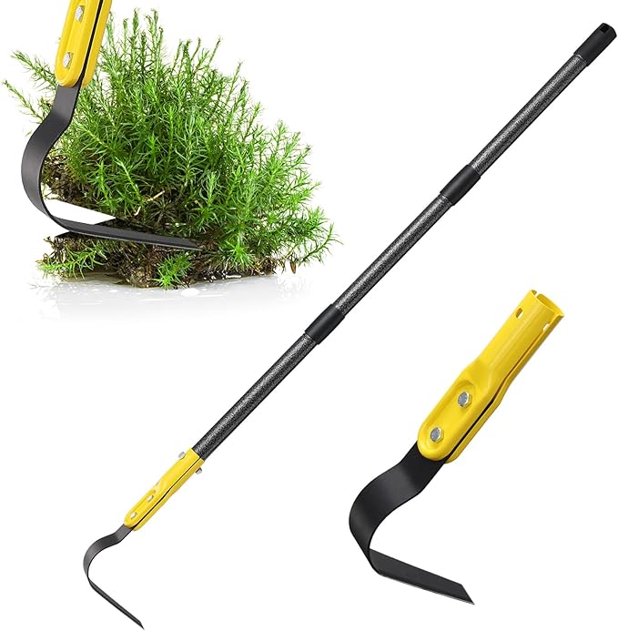 Garden Hoe Tool, 63 Inch L Shaped Hoe Garden Tools with Adjustable Long Handle for Weeding, Loosening Soil,Trenching, Heavy Duty Crack Crevice Weeding Hoe Hand Garden Tools for for Gardening Planting