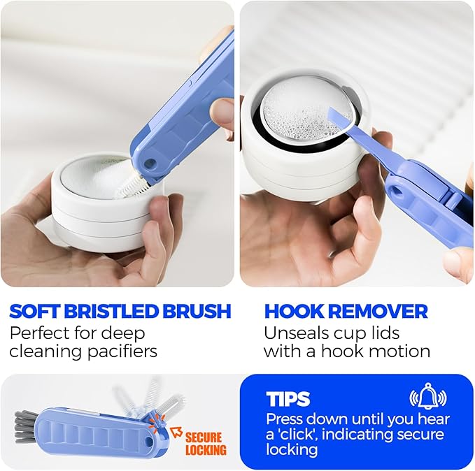 6 Pack Holikme 4 in 1 Cup Lid Cleaning Brush Set with 3 Straws, Multifunctional Bottle Brush, Silicone Cup Lid Gap Cleaner, Durable Bristle Crevice Cleaning Brush, Blue & Yellow & Red