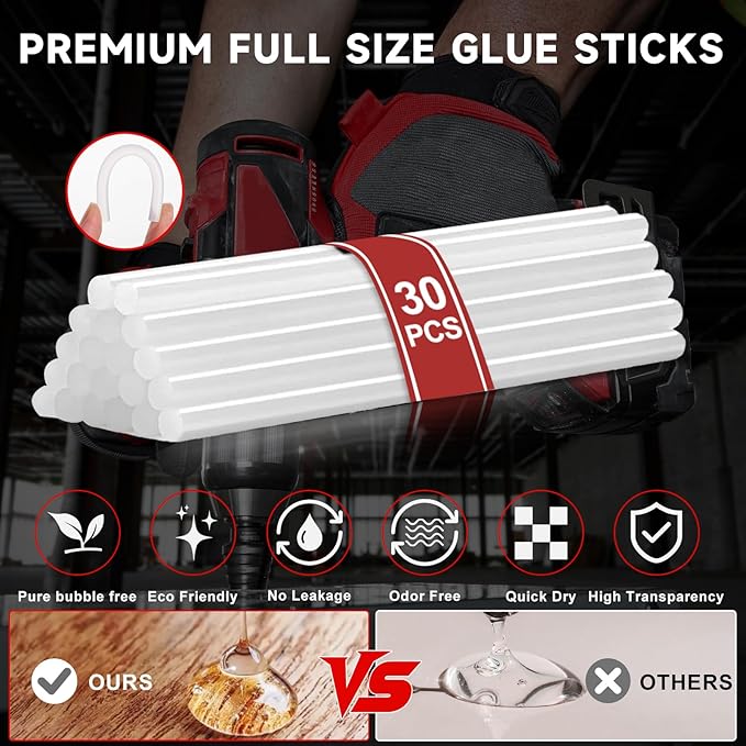 Cordless Hot Glue Gun for Milwaukee 18V Battery, 60W Full Size Heavy Duty Glue Gun, Handheld Hot Glue Gun Kit with 30pcs 0.43'' Glue Sticks for Home Repair Arts Crafts DIY (Battery Not Include)