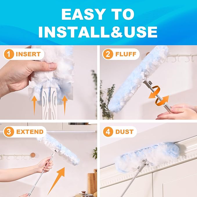 JOYMOOP 6 ft Extendable Duster Handle with 24 Heavy Refills, Compatible with Swiffer Duster Refills, Disposable Microfiber Dusting Pads for Home Cleaning, Ceiling, Fan, Window, Hard-to-Reach Areas