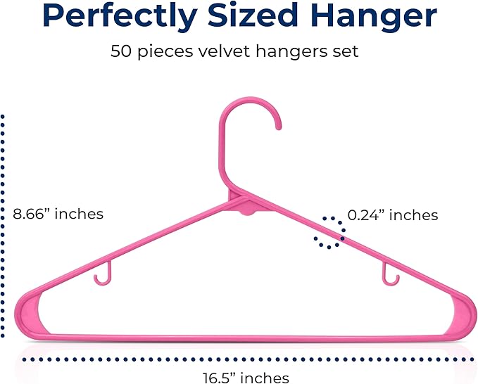 SereneLife 50 Pack Plastic Hangers, Non-Slip, Space-Saving Closet Organizers, Durable and Strong for Shirts, Sweaters, Hoodies, Kids Clothes & Dresses, Ultra-Thin, Lightweight