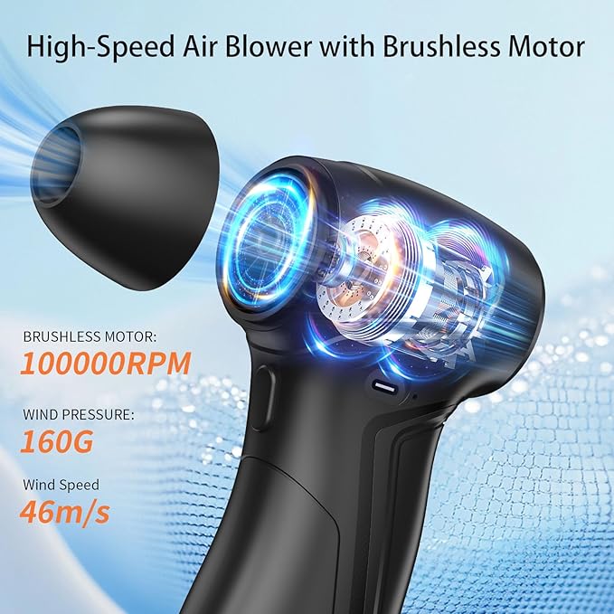 Rechargeable Compressed Air Duster for PC Computer, Cordless Mini Air Blower Portable, Super Powerful Dust Blower Speed Adjustable, Air Duster for Home, Outdoor, Leaf, Keyboard