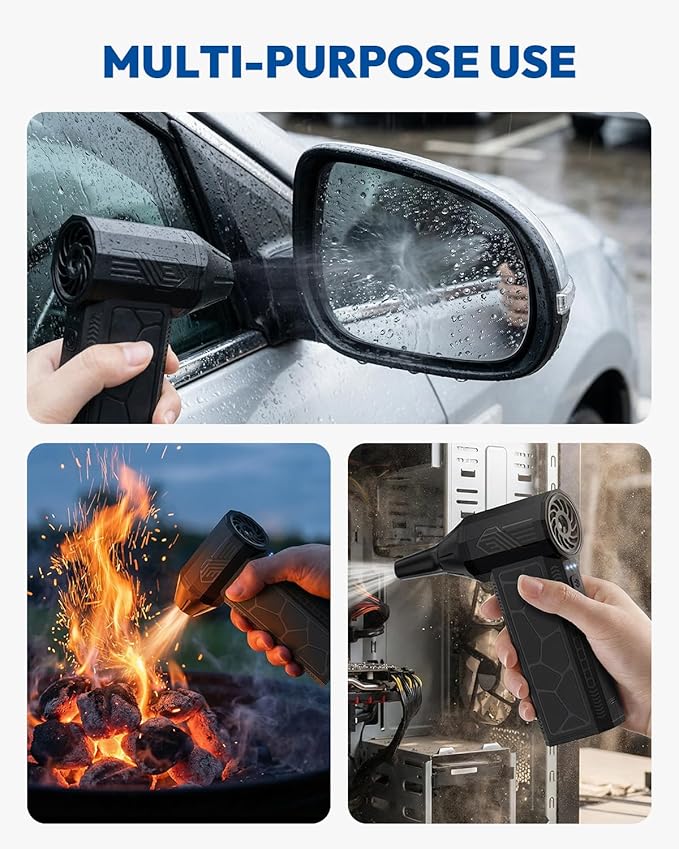Compressed Air Duster, 130000RPM Super Power Rechargeable Cordless Electric Air Duster, 4 Gear Adjustable Mini Blower with LED Light for Electric Devices Computer Keyboard House Ourtdoor Car
