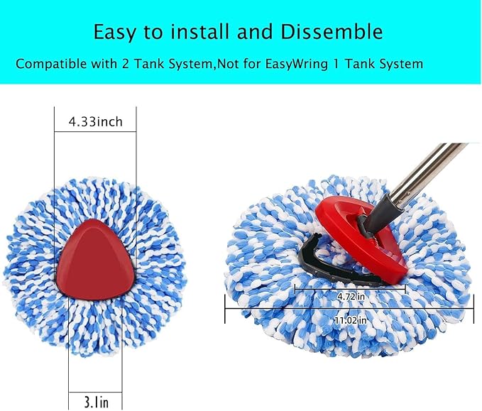 Spin Mop Replacement Heads Compatible with RinseClean 2 Tank Mop System,Microfiber Mop Refill Heads for Cleaning All Hard-surfaced Floor