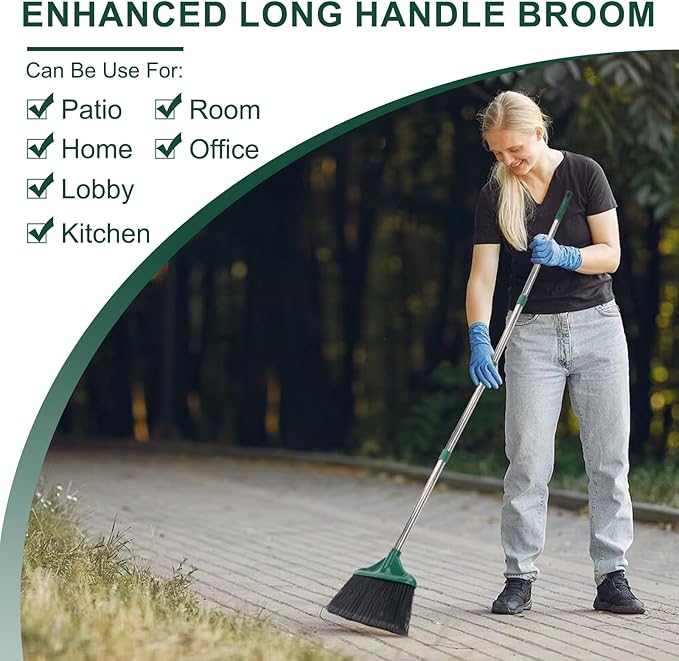 Broom Outdoor Indoor Commercial Broom with 50 inches Long Handle,Perfect for Home Courtyard Garage Kitchen Office Lobby Room Floor(Black)