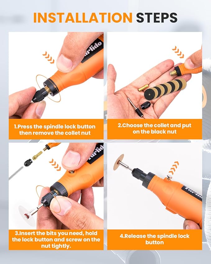 Cordless Rotary Tool Kit, 3.7V 2.0Ah Rechargeable Battery, 18000RPM 5-Speed Multi Power Carving Tools, 31Pcs Accessories, Engraving, Sanding, Grinding, Polishing, Carving, Etching, DIY-Orange