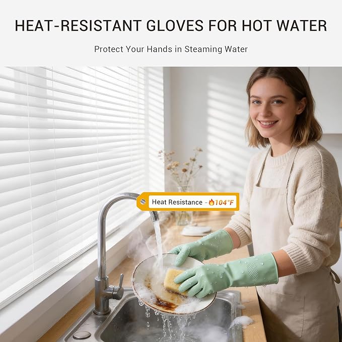 ThxToms 4 Pairs Reusable Rubber Gloves, 13" Natural Latex, 10mil Thick Heavy Duty Dishwashing & Cleaning Gloves, Non-Slip Grip, Multi-Color, Ideal for Kitchen, Bathroom, Car, & Garden Cleaning, Large