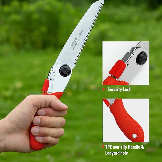 TOOLUX Folding Saw, 5inch Small Pruning Saw for Tree, Wood Hand Saws With Hard Teeth, Quality SK-5 Steel Hunting Saw Foldable with Box for Deer, Tree, Wood and Limb Cutting