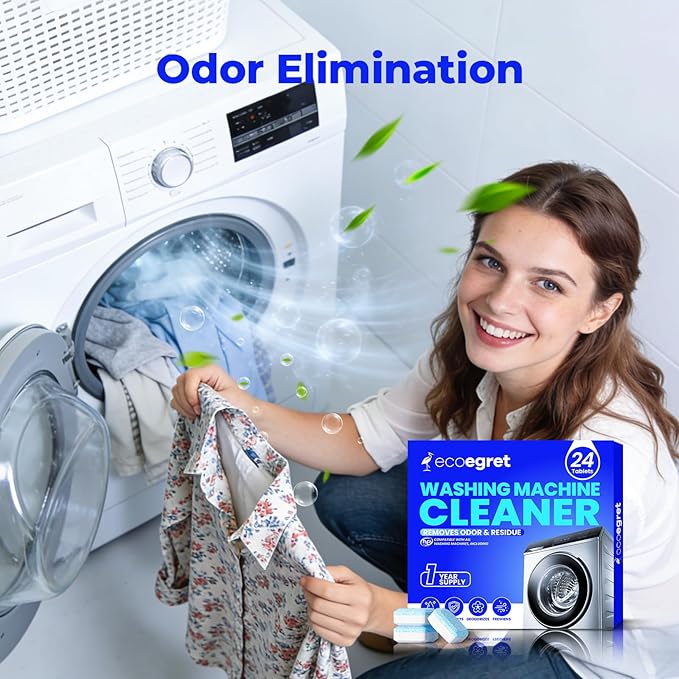 Washing Machine Cleaner (24 Pack), Washing Machine Cleaning Tablets for Front Load & Top Load HE Washers, Washer Cleaner Easily Removes Residue Grime & Odors, Septic Safe, 12 Month Supply