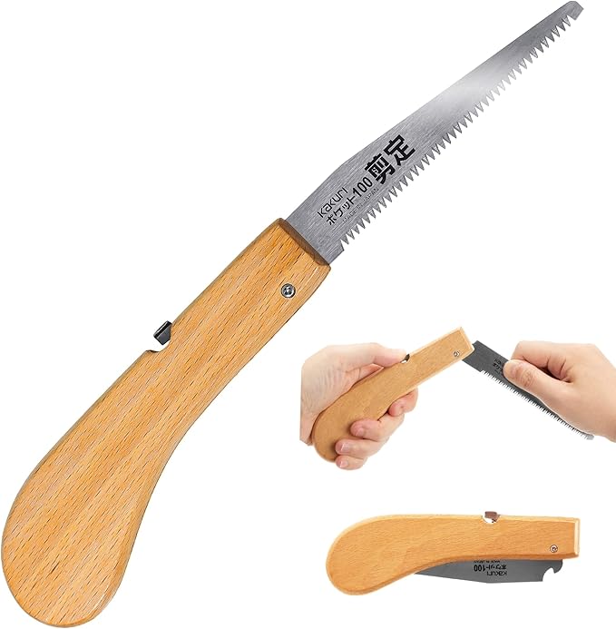 KAKURI Pruning Saw Folding 4" for Garden, Camp, Bushcraft, Japanese Pull Saw Razor Sharp Japanese Steel Blade, Mini Pocket Hand Saw for Tree Branch Cutting, Foldable Wood Handle, Made in JAPAN