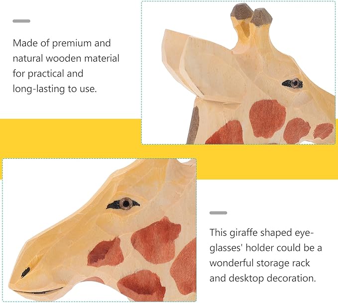 Housoutil Giraffe Shaped Eyeglasses Stand Wooden Desktop Eyewear Organizer Display Rack for Sunglasses Storage Home Office Decor