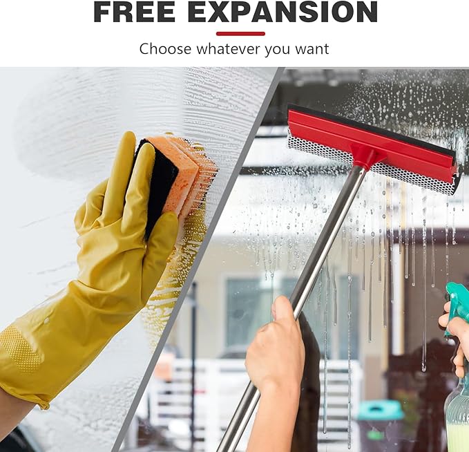 15.9" Window Squeegee for Home and Car Cleaning,2 in 1 Window Cleaner with Long Stainless Steel Handle,Sponge Car Squeegee for Gas Station, Glass,Shower,Outdoor High Window Cleaning