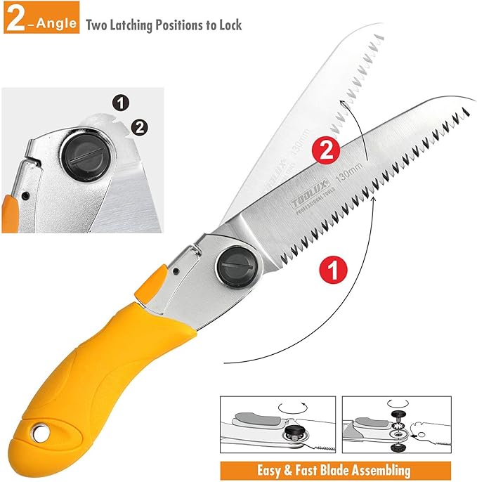 Toolux 5 Inch Folding Saw, SK5 Steel Pruning Hand Saw, Camping Saw for Smooth Cutting, Camping, Gardening, Tree Pruning, Wood Cutting, Compact Design with Non-Slip Ergonomic Handle for Outdoor Use