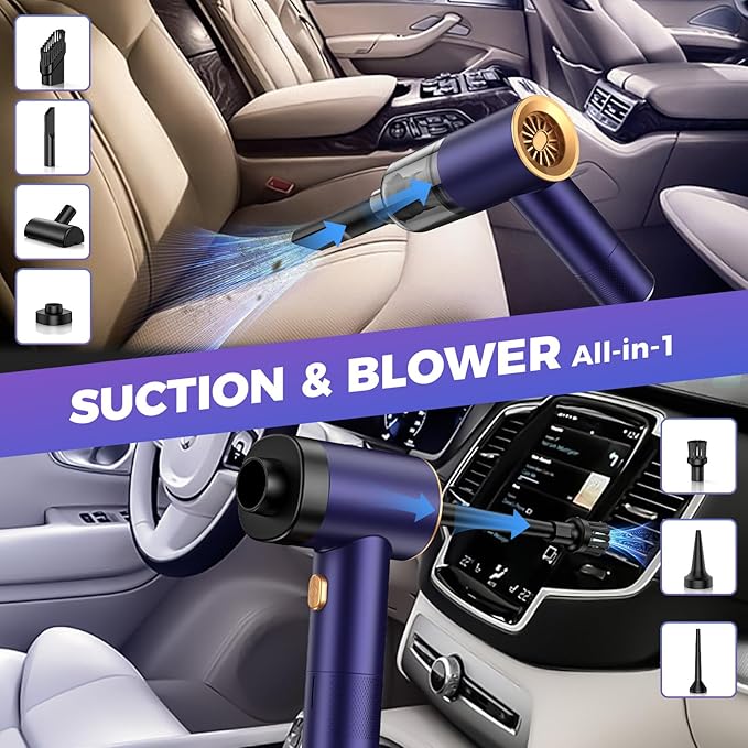 Vizeusvac Handheld Car Vacuum Portable Cordless,18000PA High Power Vacuum Cleaner with Brushless Motor.7 in 1 Mini Hand Held Vacuum Rechargeable AirDuster/Blower for Car,Home,Ofice,Pet