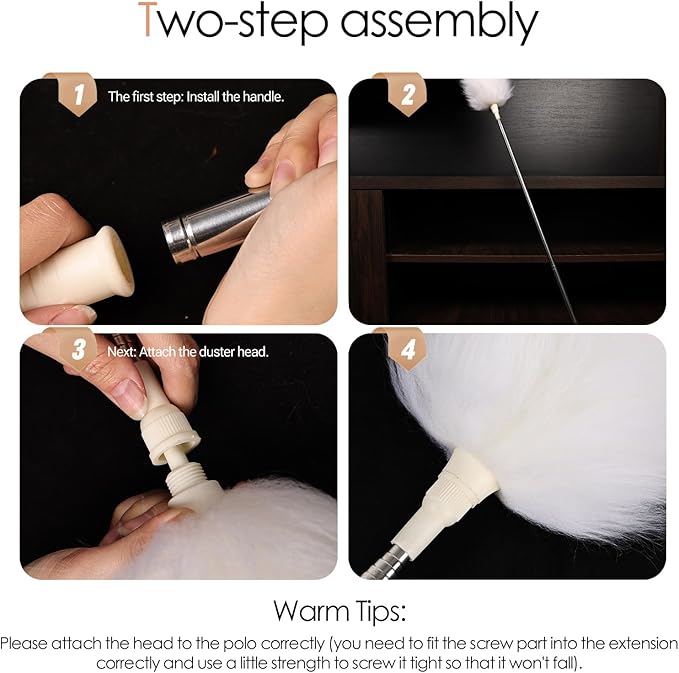 Extendable Lambswool Duster 29-110 Inch,Anti-Static Flexible Head, Stainless Steel Pole for Cleaning High Ceiling,Fan,Furniture,Roof Dusting