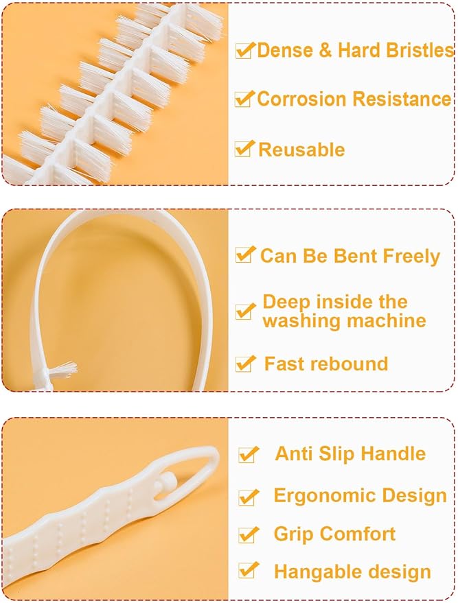 Washing Machine Cleaner Brush, Household Nylon Brushes for Cleaning Washing Machine Brush, Front Load Rolling Washing Machine Cleaning Brush, Flexible Slit Cleaning Brush Dryer Vent Brush