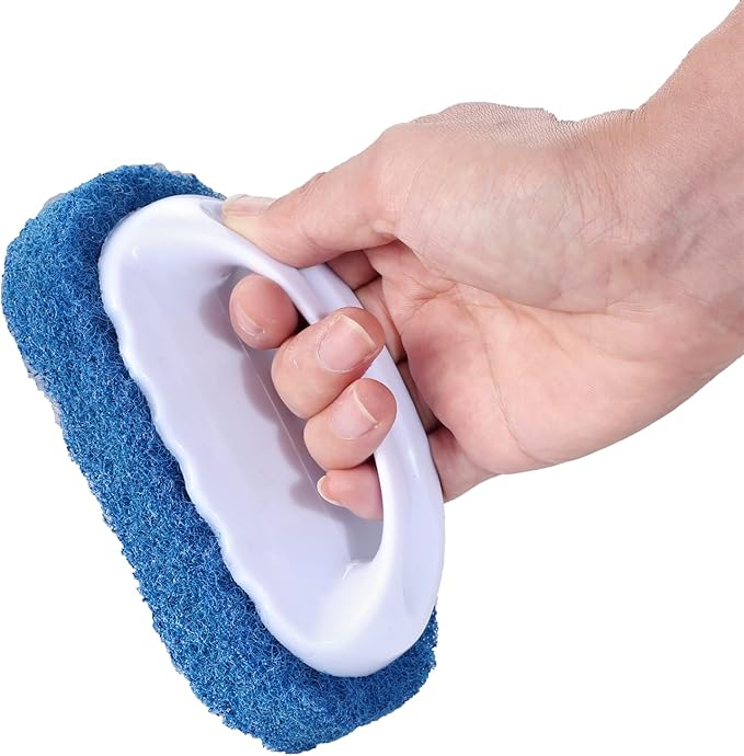 Scouring Pad Brush kit 4 Pieces, Cleaning Brush with Handle, Dish Scrub Brush, Bathroom Brush, Sink Scrub Brush