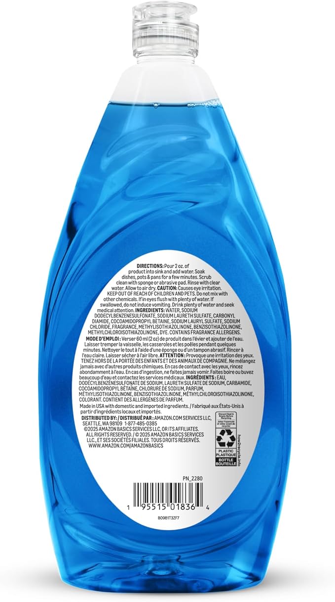 Amazon Basics Dish Soap, Fresh Scent, 30 fl oz, Pack of 4, Packaging May Vary