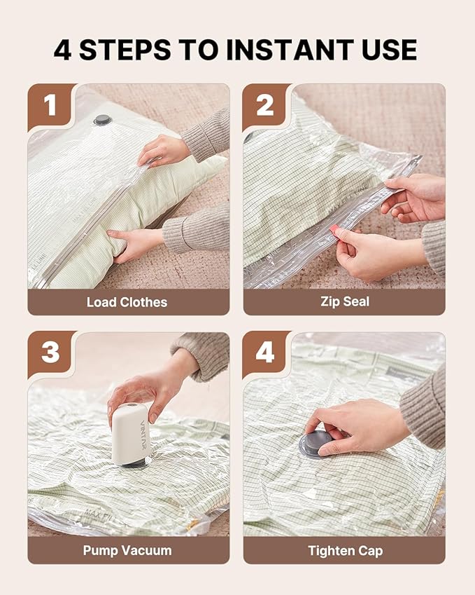 Vacuum Seal Bags for Clothing Travel with Rechargeable Cordless Pump, VINTAR 20 Pack Space Saver Vacuum Storage Bags, Travel Vacuum Compression Bags Set for Luggage Clothes Bedding Blanket
