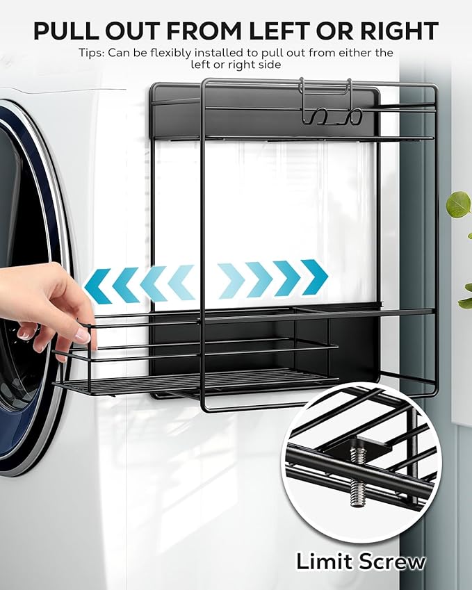 Nieifi Magnetic Shelves for Washing Machine, Heavy Duty, 2 Tier Magnetic Laundry Organizer, Dryer Sheet Holder for Laundry Room Storage, Black